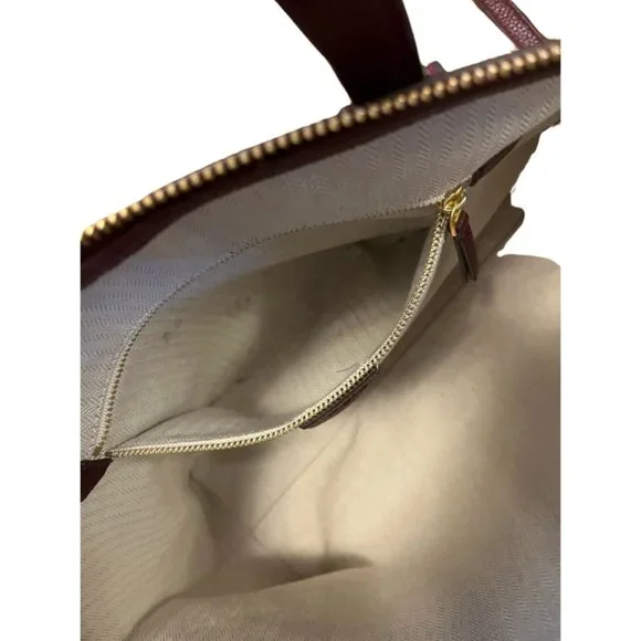 TORY BURCH McGraw Burgundy Pebbled Leather Zip Top Tote w/ Crossbody Strap
